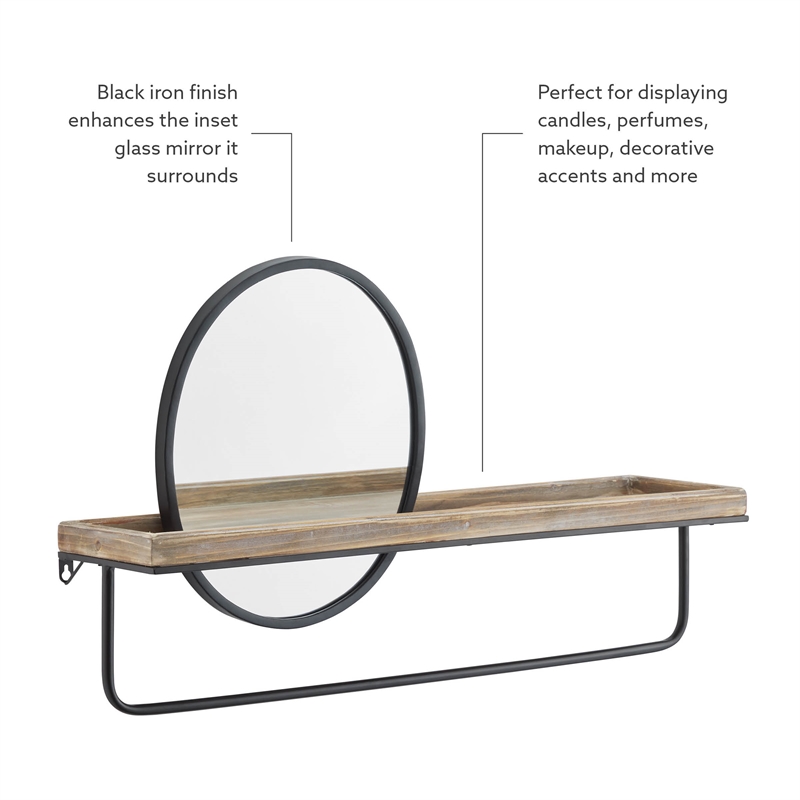 Linon Lila Center Mirror Wood and Metal Wall Shelf in Black