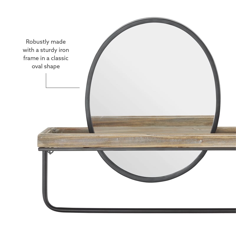 Linon Lila Center Mirror Wood and Metal Wall Shelf in Black