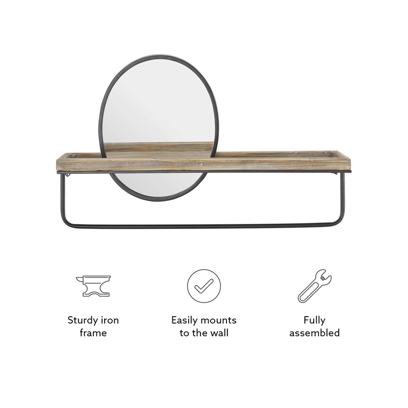 Linon Lila Center Mirror Wood and Metal Wall Shelf in Black