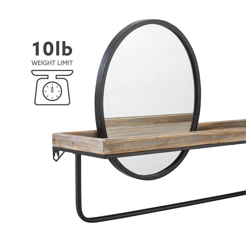 Linon Lila Center Mirror Wood and Metal Wall Shelf in Black