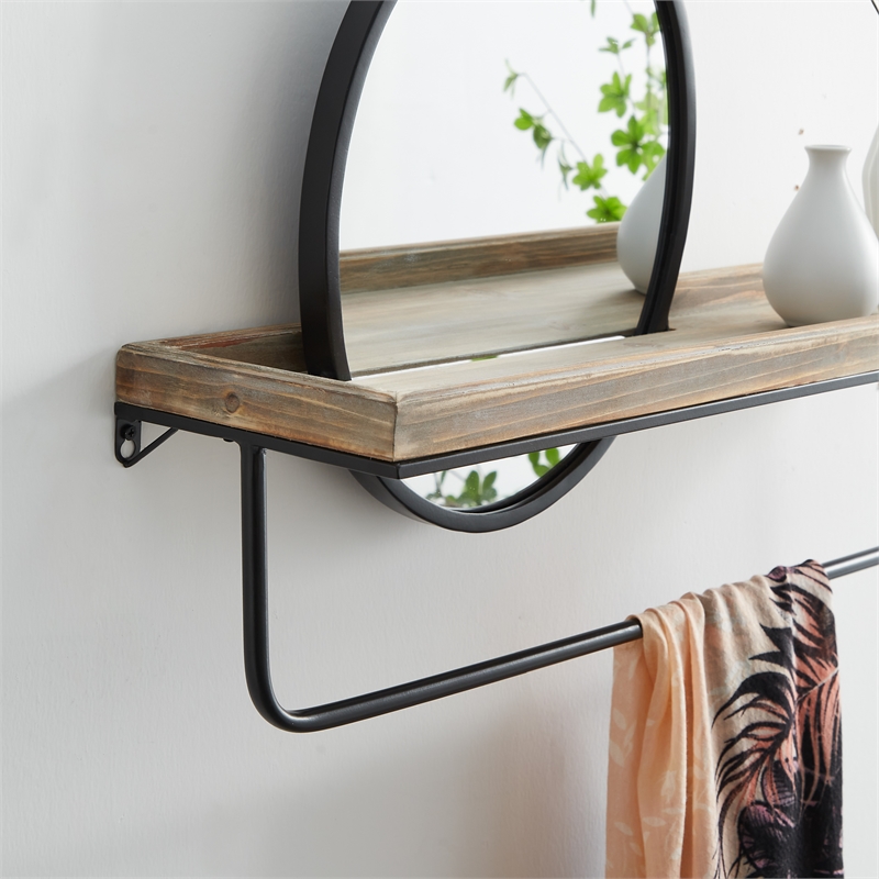 Linon Lila Center Mirror Wood and Metal Wall Shelf in Black