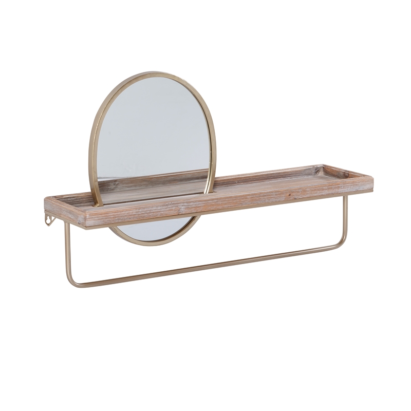 Linon Lila Center Mirror Wood and Metal Wall Shelf in Gold