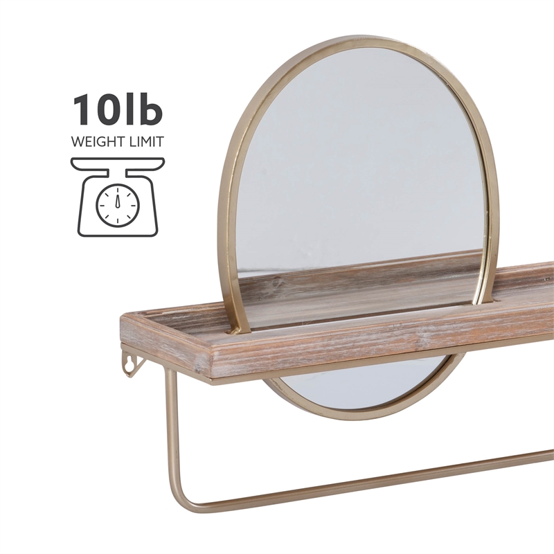 Linon Lila Center Mirror Wood and Metal Wall Shelf in Gold