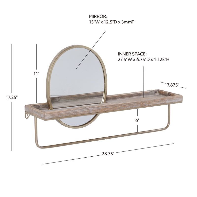 Linon Lila Center Mirror Wood and Metal Wall Shelf in Gold
