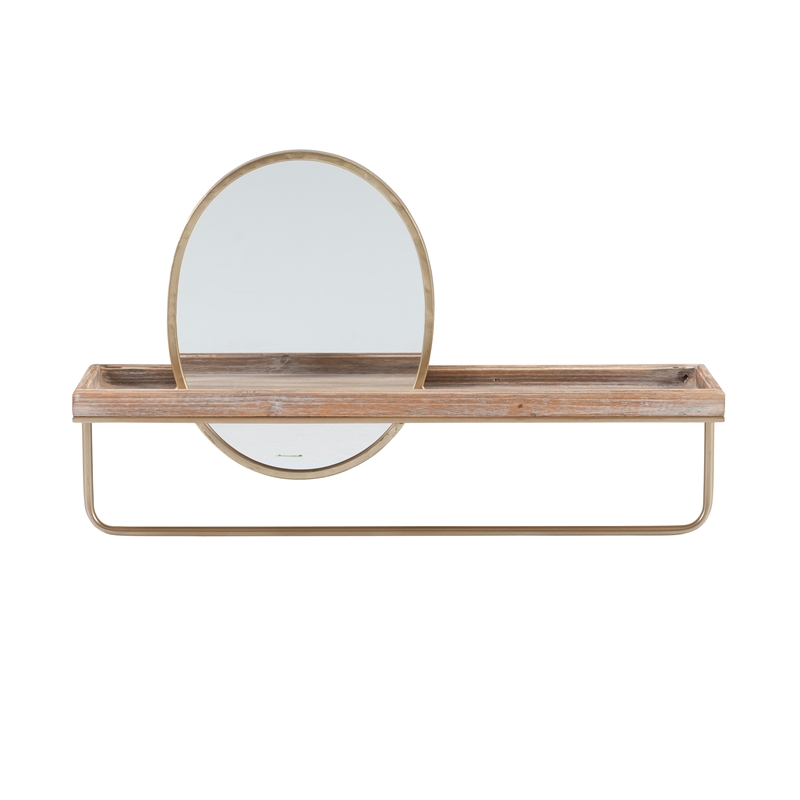 Linon Lila Center Mirror Wood and Metal Wall Shelf in Gold