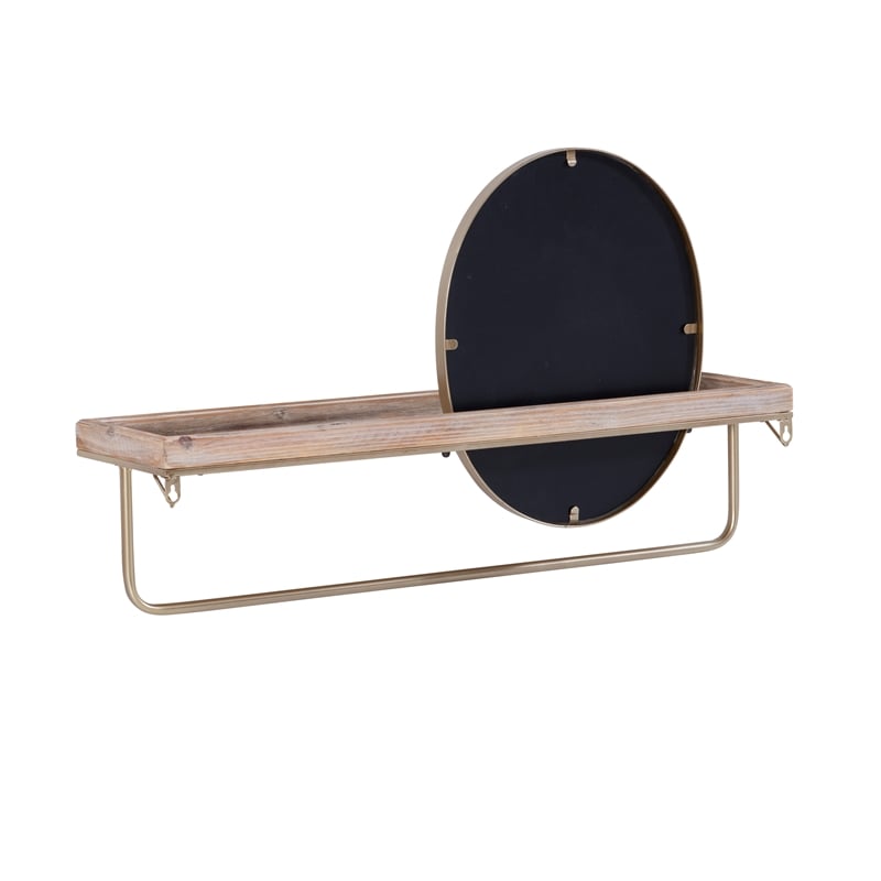 Linon Lila Center Mirror Wood and Metal Wall Shelf in Gold