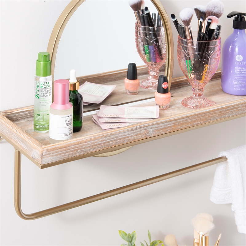 Linon Lila Center Mirror Wood and Metal Wall Shelf in Gold
