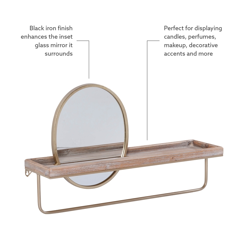 Linon Lila Center Mirror Wood and Metal Wall Shelf in Gold