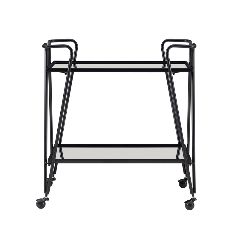 Linon Mia Metal and Mirrored Mid Century 2 Level Rolling Bar Cart in Black