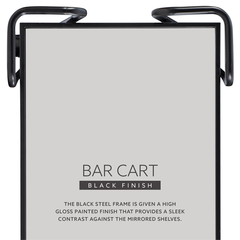 Linon Mia Metal and Mirrored Mid Century 2 Level Rolling Bar Cart in Black