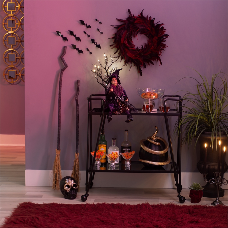 Linon Mia Metal and Mirrored Mid Century 2 Level Rolling Bar Cart in Black