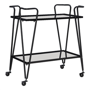 Linon Mia Metal and Mirrored Mid Century 2 Level Rolling Bar Cart in Black