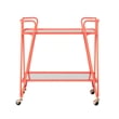 Linon Mia Metal & Mirrored Mid Century 2 Level Rolling Bar Cart in Coral Orange