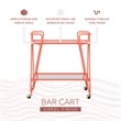 Linon Mia Metal & Mirrored Mid Century 2 Level Rolling Bar Cart in Coral Orange