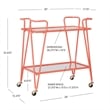 Linon Mia Metal & Mirrored Mid Century 2 Level Rolling Bar Cart in Coral Orange