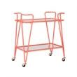 Linon Mia Metal & Mirrored Mid Century 2 Level Rolling Bar Cart in Coral Orange