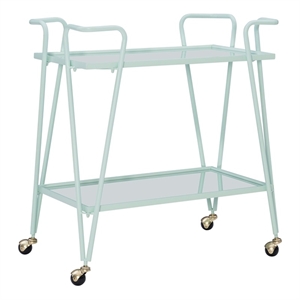 linon mia metal and mirorred mid century bar cart in mint green