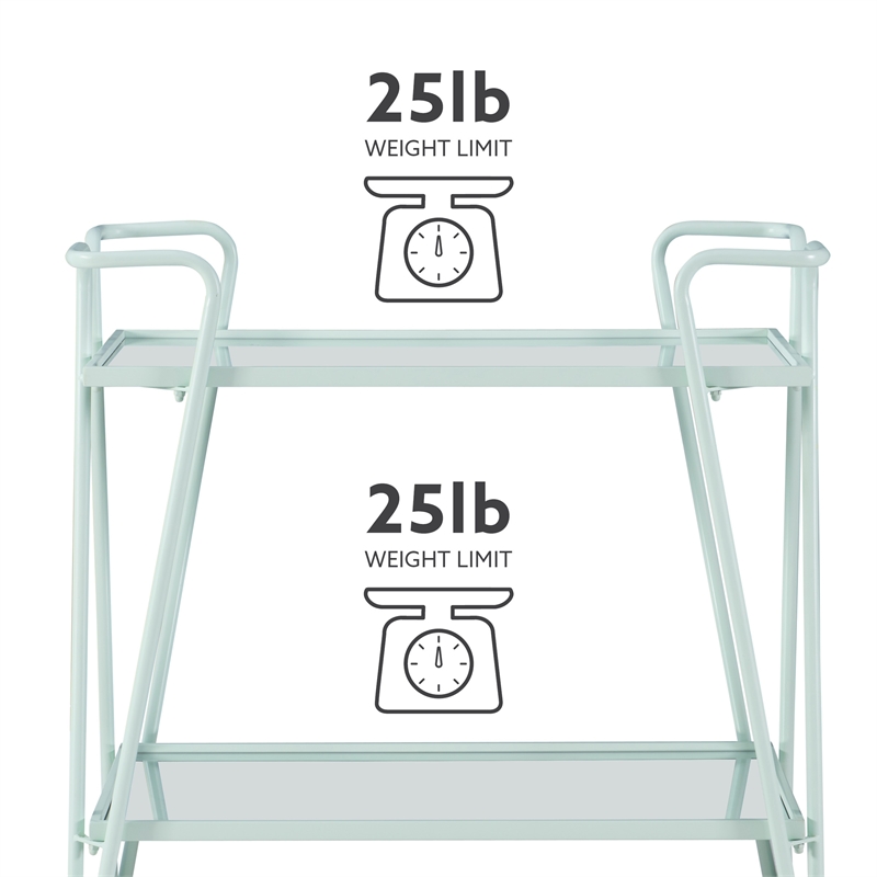 Linon Mia Metal and Mirorred Mid Century Bar Cart in Mint Linon Mia Metal and Mirorred Mid Century Bar Cart in Mint