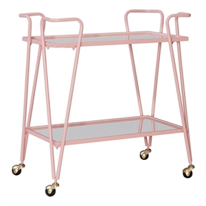 linon mia metal and mirorred mid century bar cart in pink