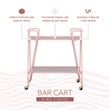 Linon Mia Metal and Mirrored Mid Century 2 Level Rolling Bar Cart in Pink