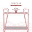Linon Mia Metal and Mirrored Mid Century 2 Level Rolling Bar Cart in Pink