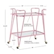 Linon Mia Metal and Mirrored Mid Century 2 Level Rolling Bar Cart in Pink