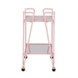 Linon Mia Metal and Mirrored Mid Century 2 Level Rolling Bar Cart in Pink