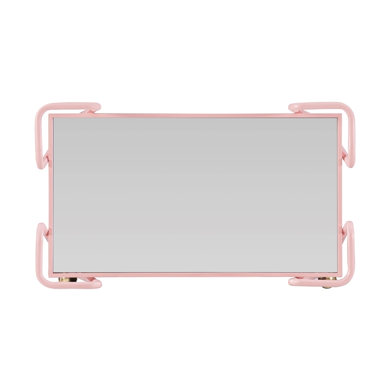 Linon Mia Metal and Mirrored Mid Century 2 Level Rolling Bar Cart in Pink