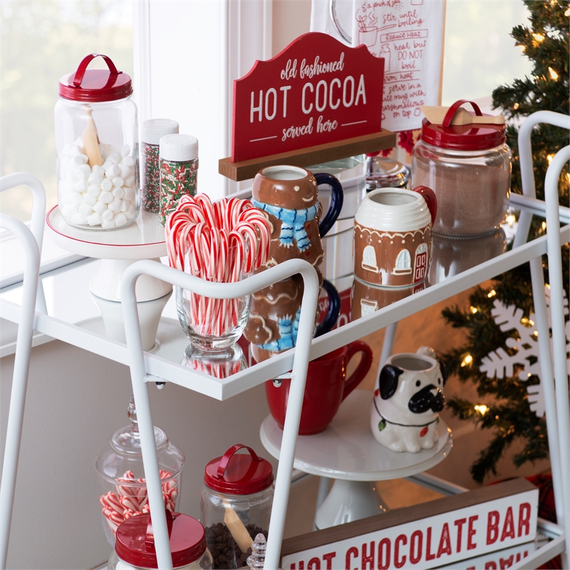 Linon Mia Metal and Mirrored Mid Century 2 Level Rolling Bar Cart in White