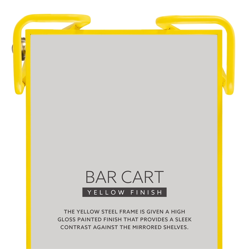 Linon Mia Metal and Mirrored Mid Century 2 Level Rolling Bar Cart in Yellow