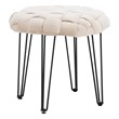 Linon Henson Round Stool Black Hairpin Legs Basketweave Seat in Cream Velvet
