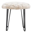 Linon Henson Round Stool Black Hairpin Legs Basketweave Seat in Cream Velvet