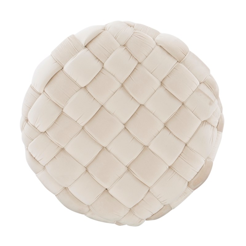 Linon Henson Round Stool Black Hairpin Legs Basketweave Seat in Cream Velvet