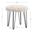 Linon Henson Round Stool Black Hairpin Legs Basketweave Seat in Cream Velvet