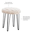 Linon Henson Round Stool Black Hairpin Legs Basketweave Seat in Cream Velvet