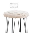 Linon Henson Round Stool Black Hairpin Legs Basketweave Seat in Cream Velvet