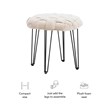 Linon Henson Round Stool Black Hairpin Legs Basketweave Seat in Cream Velvet