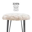 Linon Henson Round Stool Black Hairpin Legs Basketweave Seat in Cream Velvet