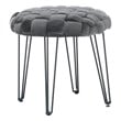 Linon Henson Round Stool Black Hairpin Legs Basketweave Seat in Gray