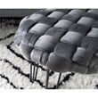 Linon Henson Round Stool Black Hairpin Legs Basketweave Seat in Gray