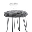 Linon Henson Round Stool Black Hairpin Legs Basketweave Seat in Gray