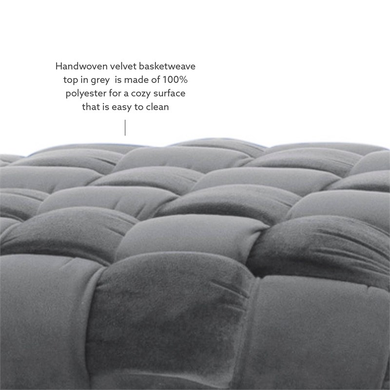 Linon Henson Round Stool Black Hairpin Legs Basketweave Seat in Gray