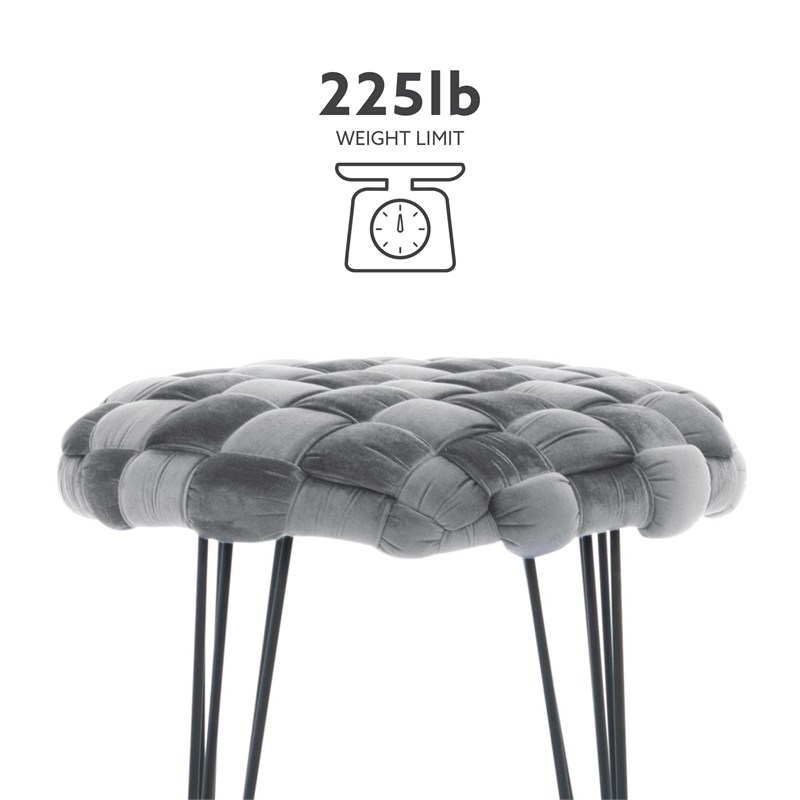 Linon Henson Round Stool Black Hairpin Legs Basketweave Seat in Gray