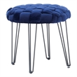 Linon Henson Round Stool Black Hairpin Legs Basketweave Seat in Navy Blue Velvet
