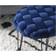 Linon Henson Round Stool Black Hairpin Legs Basketweave Seat in Navy Blue Velvet
