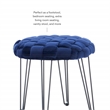 Linon Henson Round Stool Black Hairpin Legs Basketweave Seat in Navy Blue Velvet
