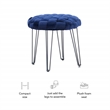 Linon Henson Round Stool Black Hairpin Legs Basketweave Seat in Navy Blue Velvet
