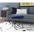 Linon Henson Round Stool Black Hairpin Legs Basketweave Seat in Navy Blue Velvet