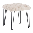 Linon Henson Square Stool Black Hairpin legs Basketweave Seat in Cream Velvet