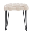 Linon Henson Square Stool Black Hairpin legs Basketweave Seat in Cream Velvet